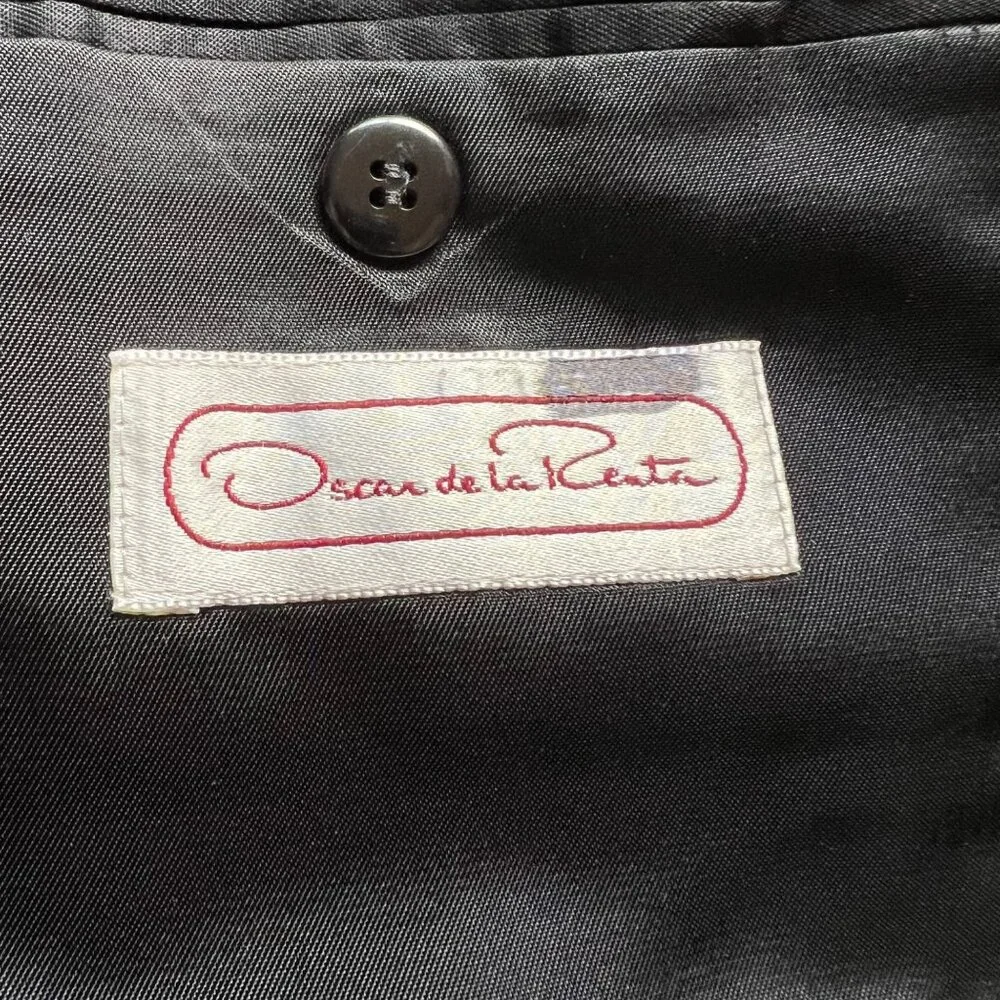 Oscar De La Renta Mens Size 42L Gray Houndstooth Single Breasted Blazer Jacket - Picture 3 of 15